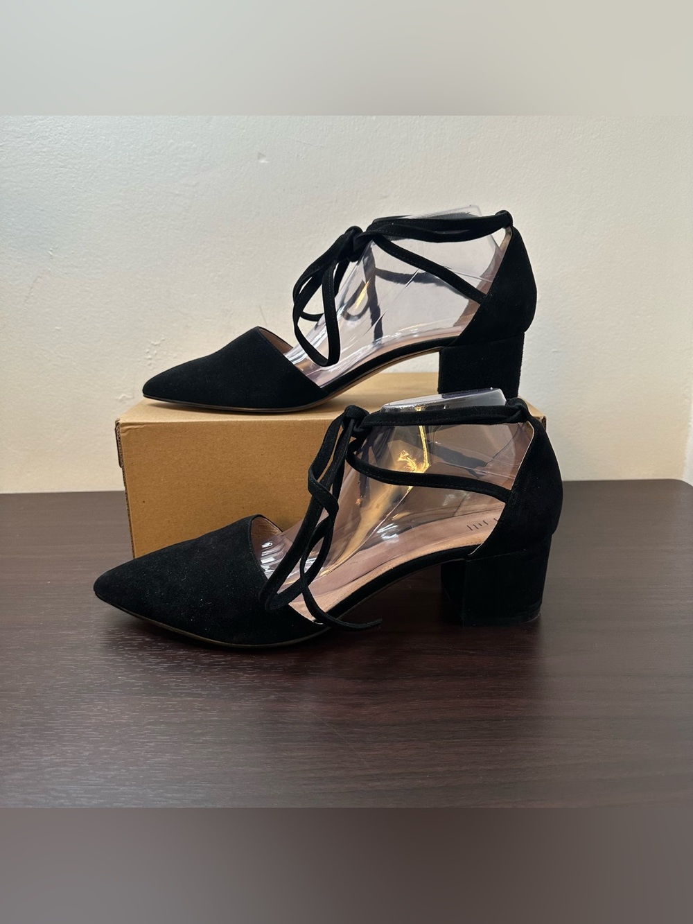 J. Jill Zelda Pointed Toe Ankle Tie Block Heel D'Orsay Black Suede Pumps Size 11